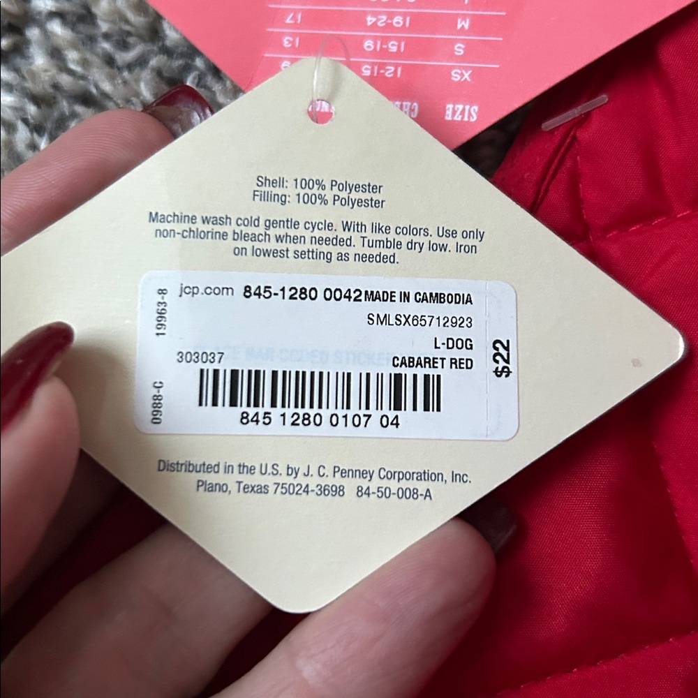 St. John’s Bark NWT Red Quilted Dog Jacket size large - Picture 5 of 5